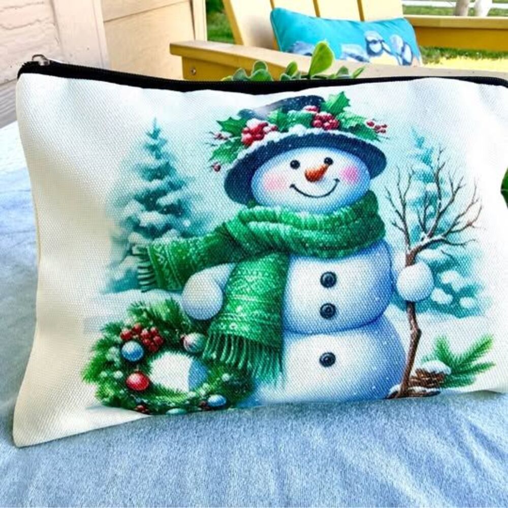 Christmas Snowman Zipper Pouch Cosmetic Bag Holiday Pencil Case Gift NEW